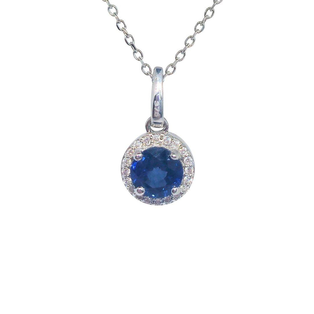 Sapphire & Diamond Halo Pendant – 9ct White Gold