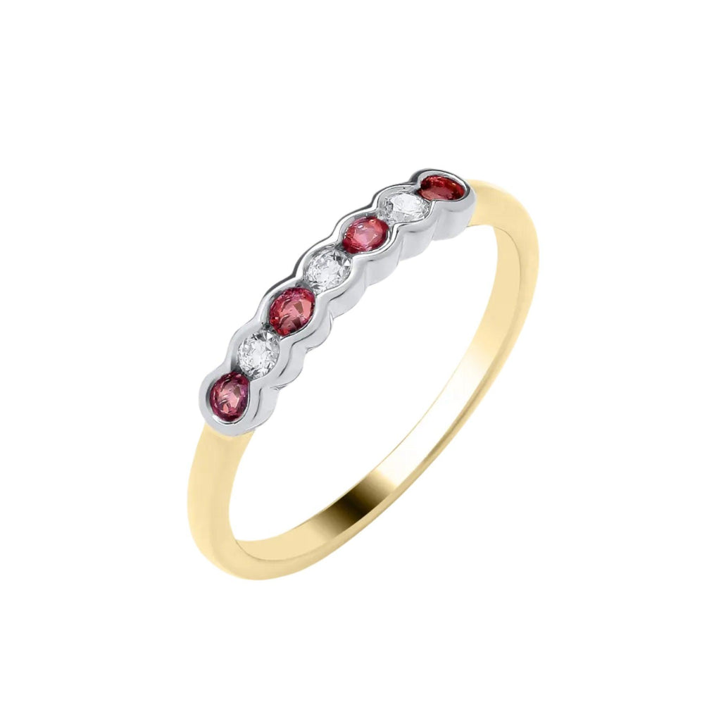 18ct Yellow Gold Ruby & Natural Diamond 7‑Stone Ring