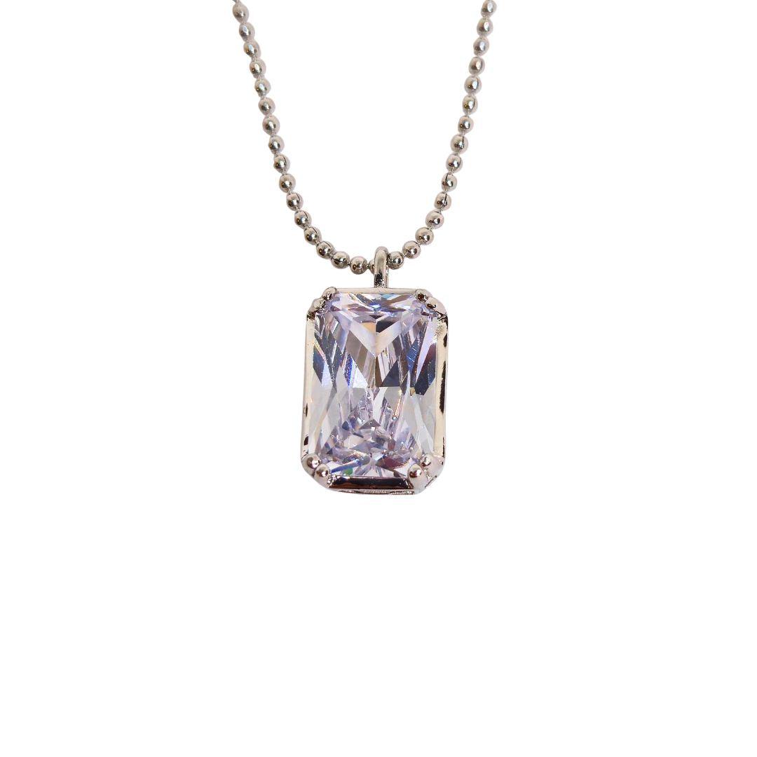 Crystal Aurora Sterling Silver Necklace – Emerald-Cut CZ Radiance