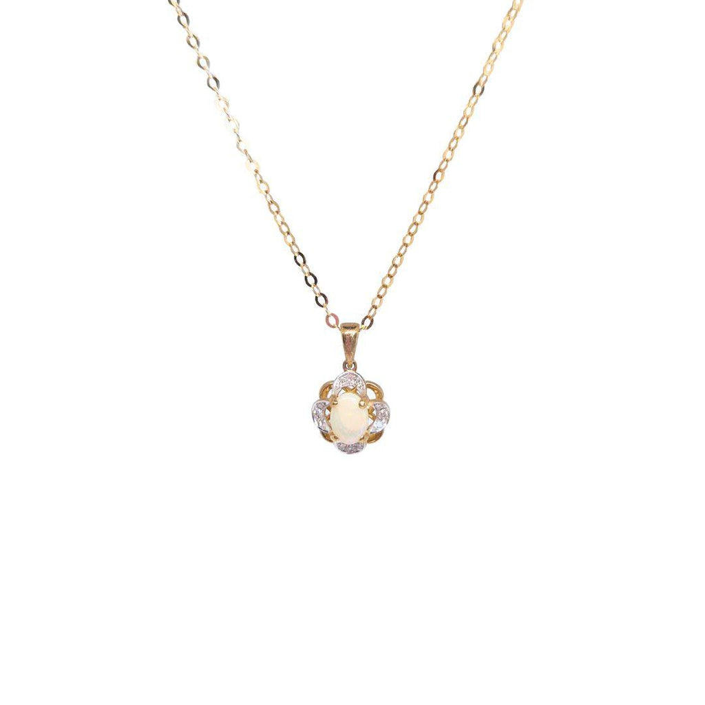 Vintage Opal & Diamond Flower Pendant – 9ct Gold