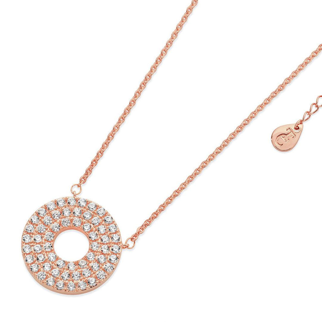 Scandi Pavé Circle Pendant Necklace - Rose Gold