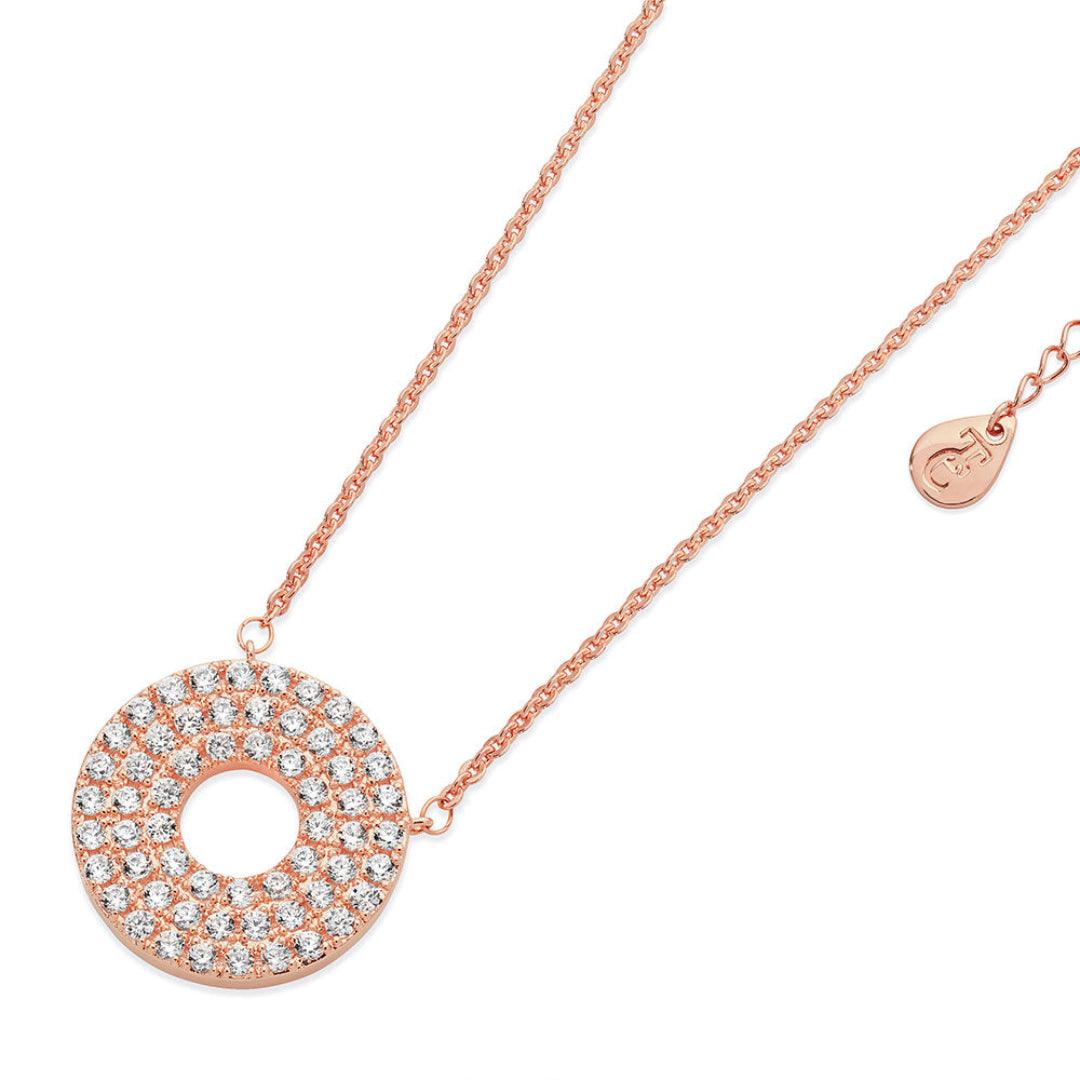 Scandi Pavé Circle Pendant Necklace - Rose Gold