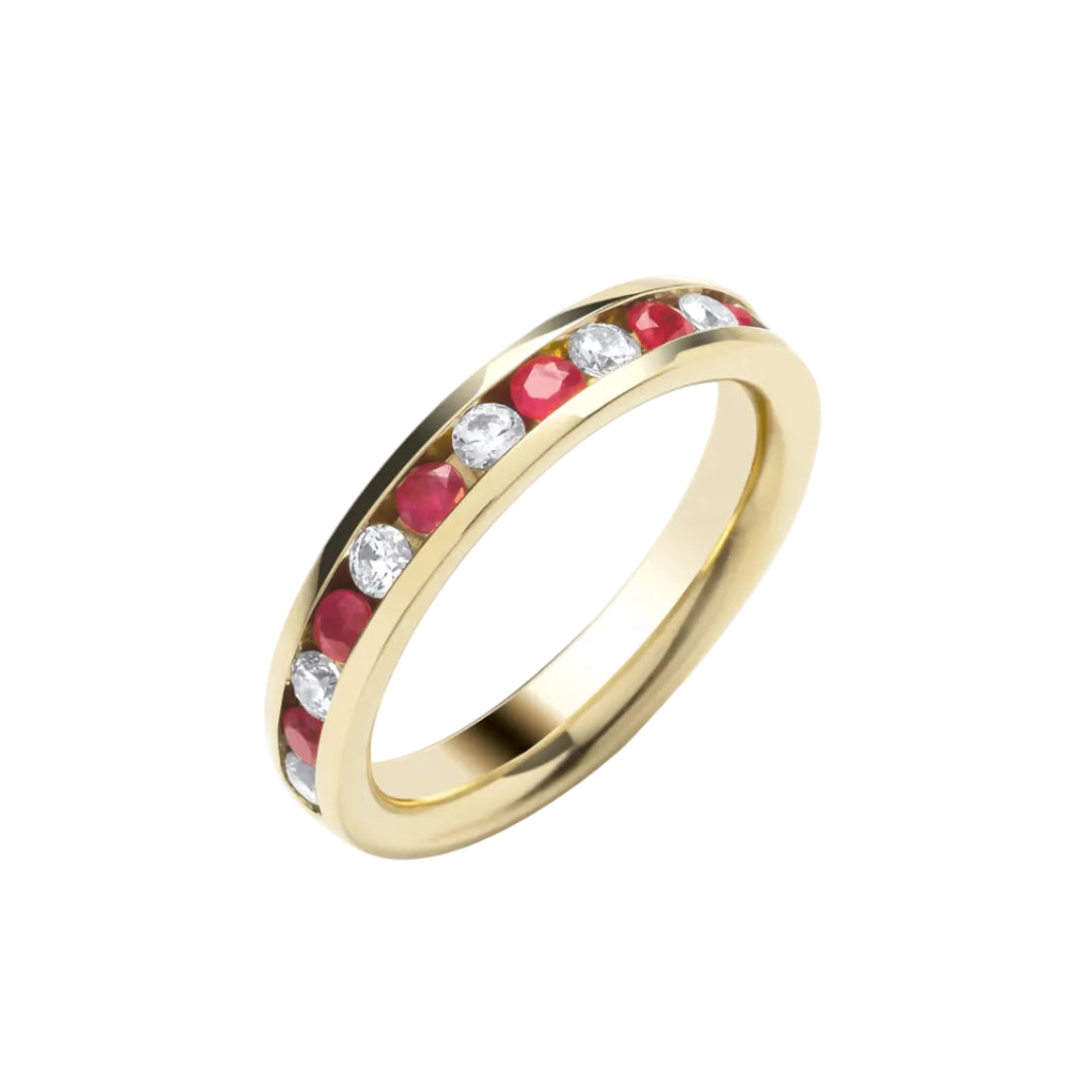 18ct Yellow Gold Ruby & Natural Diamond Channel‑Set ½ Eternity Ring