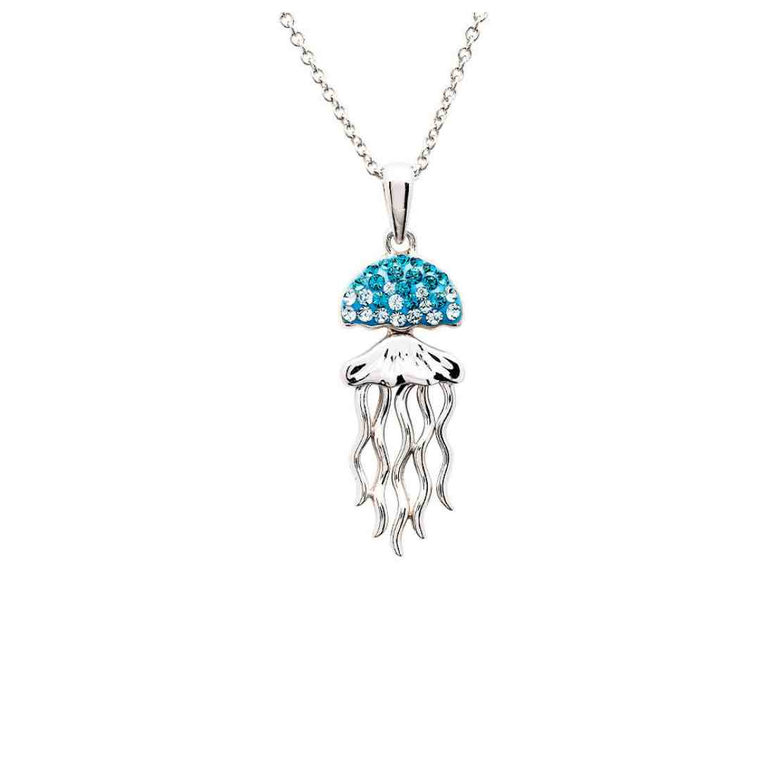 Aqua Crystal Jellyfish Necklace – Sterling Silver