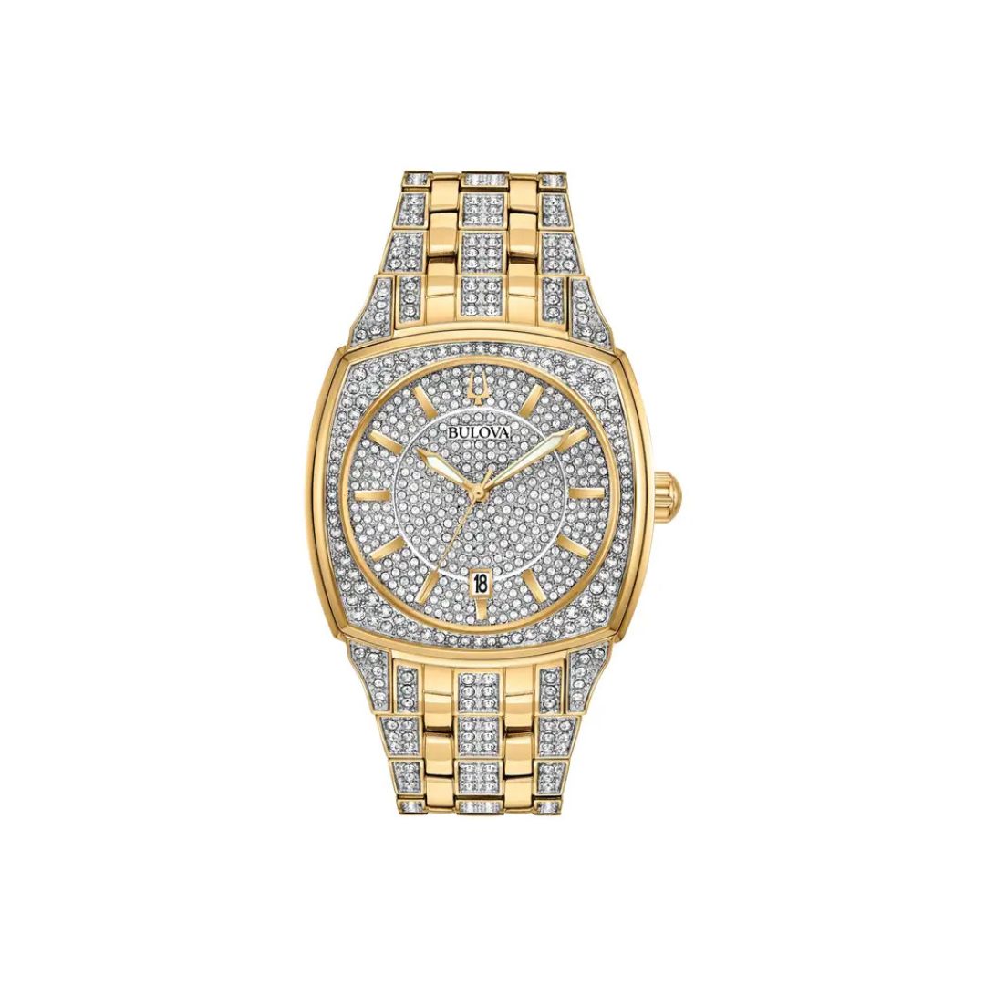 Bulova Crystal Phantom – Gold-Tone Cushion Case &amp; Pave Dial