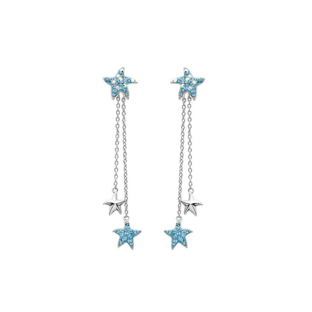 Aqua Crystal Starfish Drop Earrings – Sterling Silver