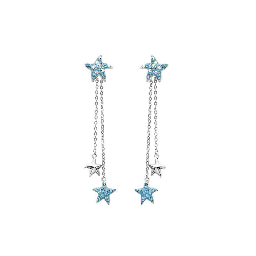 Aqua Crystal Starfish Drop Earrings – Sterling Silver