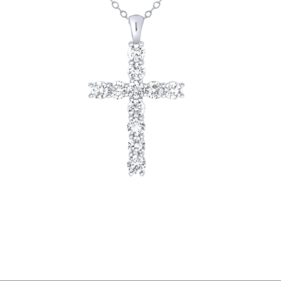 White Gold & Natural Diamond Cross Pendant with Chain