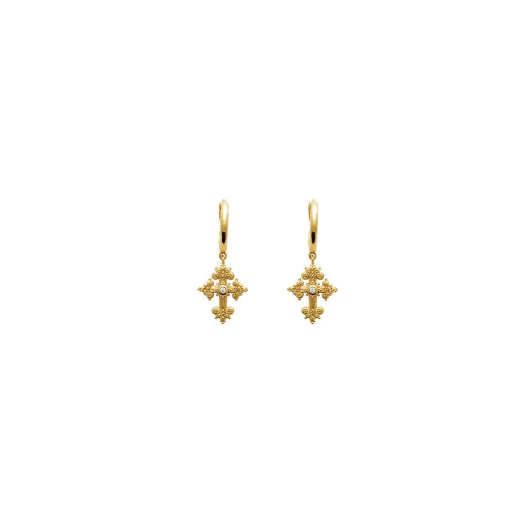 Burren “Celtic Cross Drop Earrings” – Gold