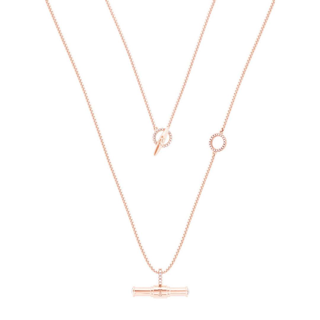 T-Bar Layered Lush Pendant Necklace - Rose Gold