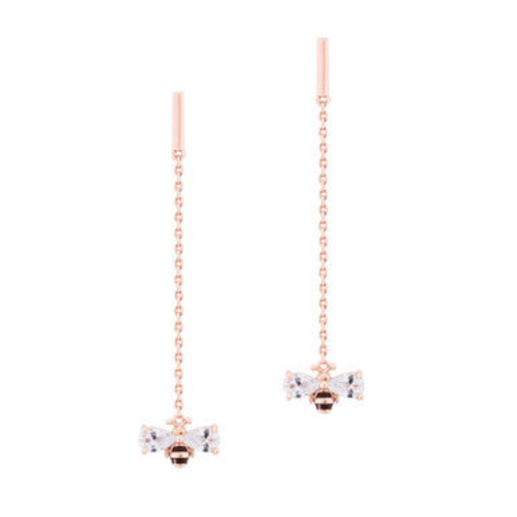Bee Chain Drop Earrings - Rose Gold