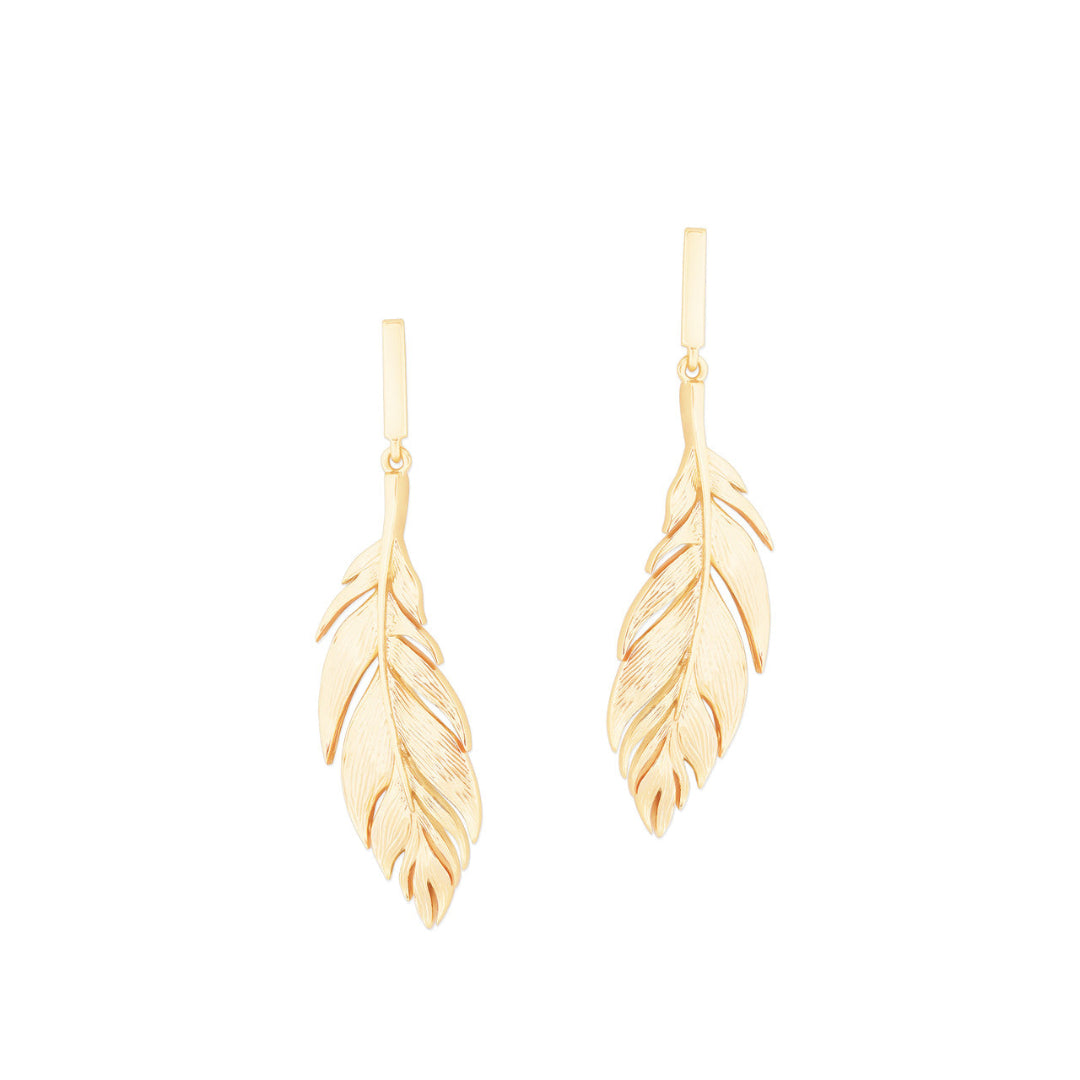 Feather Simple Drop Earrings - Gold
