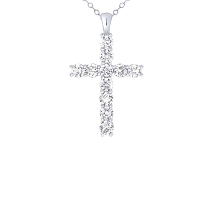 White Gold & Natural Diamond Cross Pendant with Chain