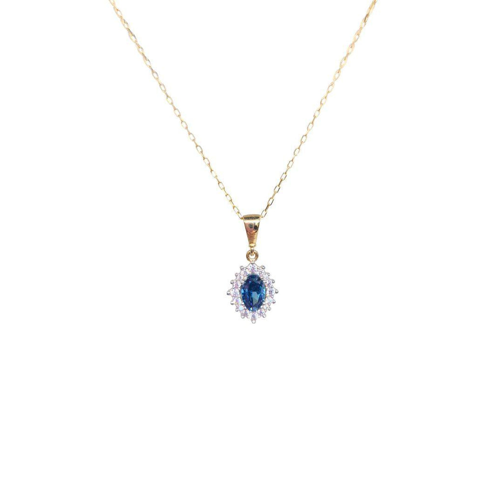 Blue Sapphire-Coloured CZ Cluster Pendant – 9ct Gold