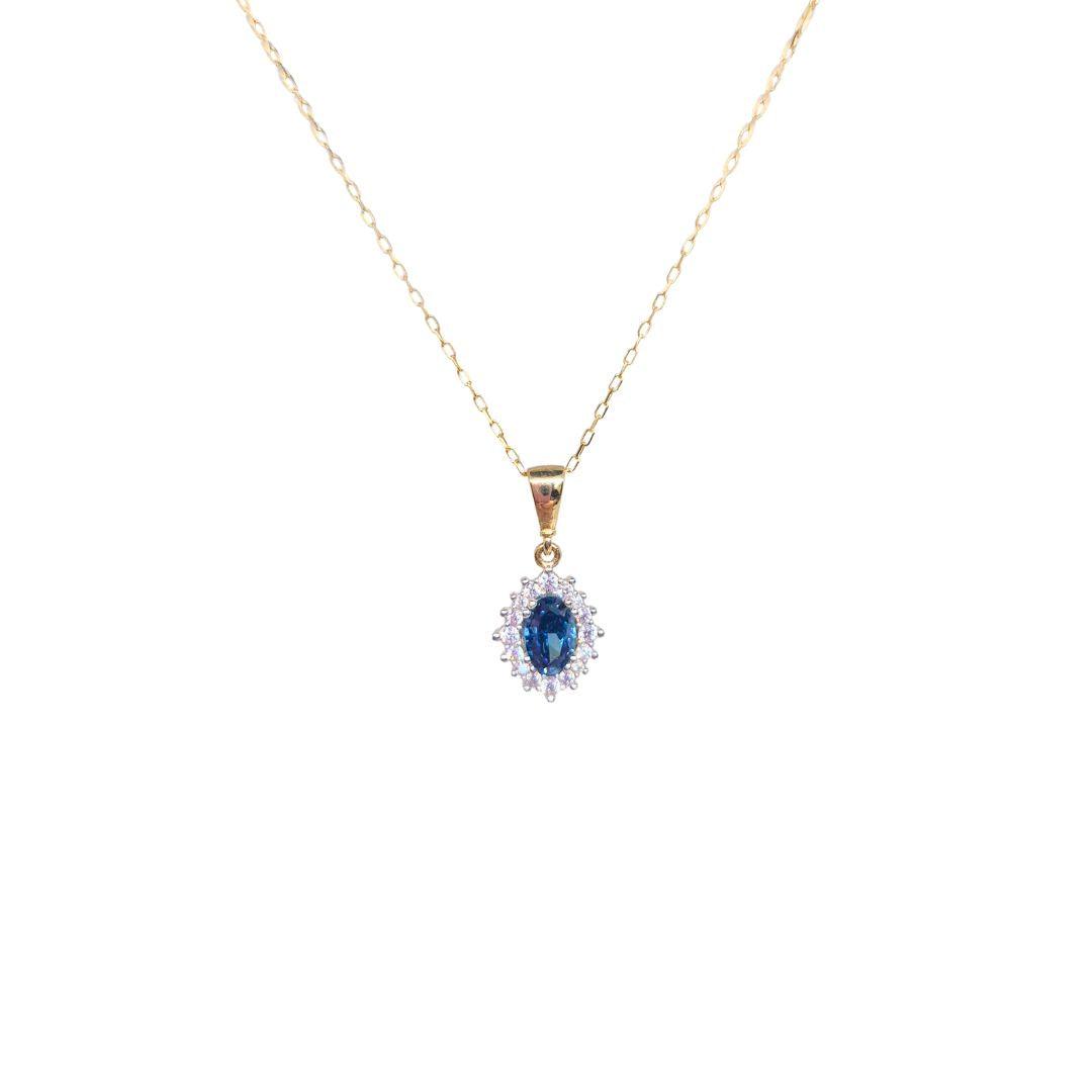 Blue Sapphire-Coloured CZ Cluster Pendant – 9ct Gold