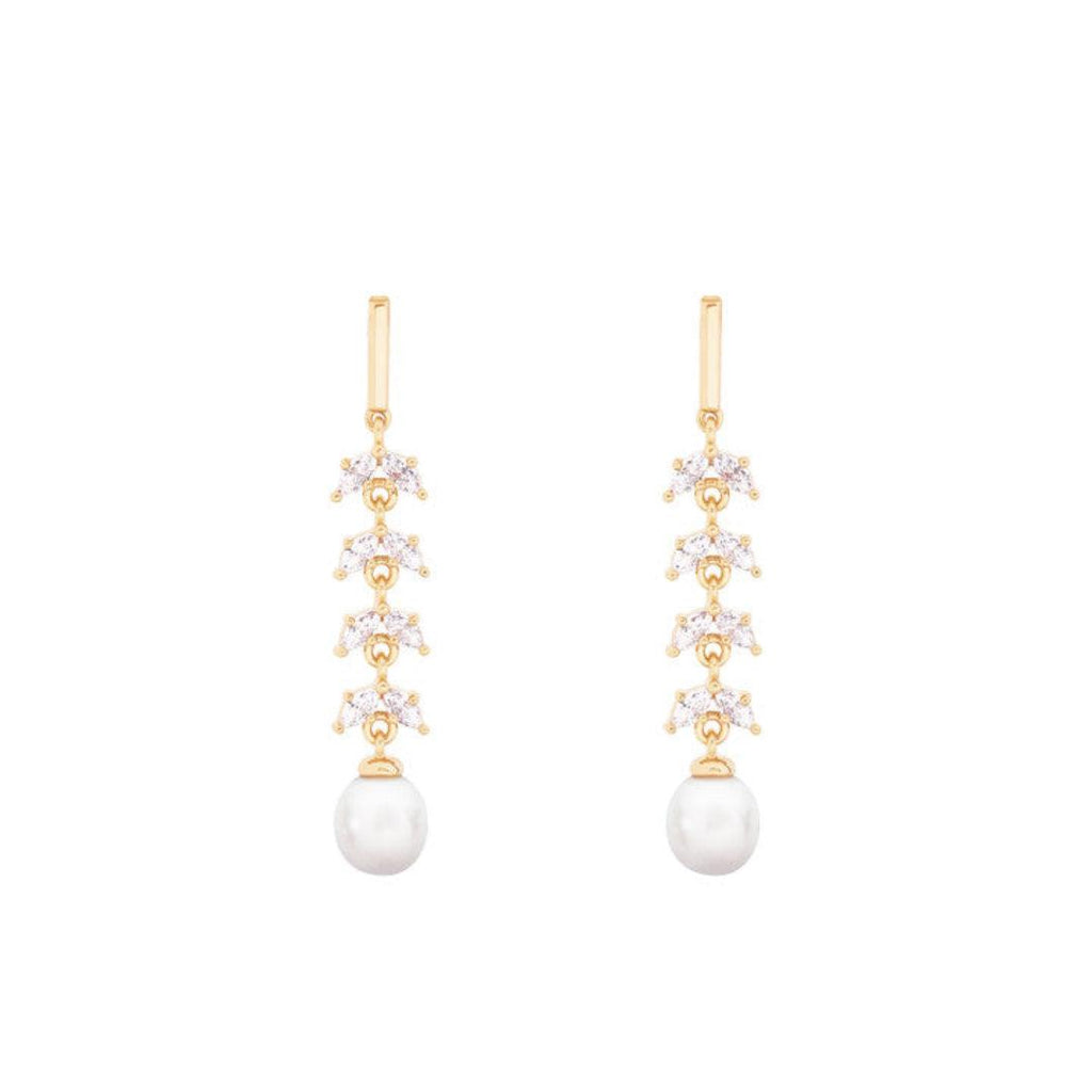 Pearl and CZ Drop Earrings - Gold