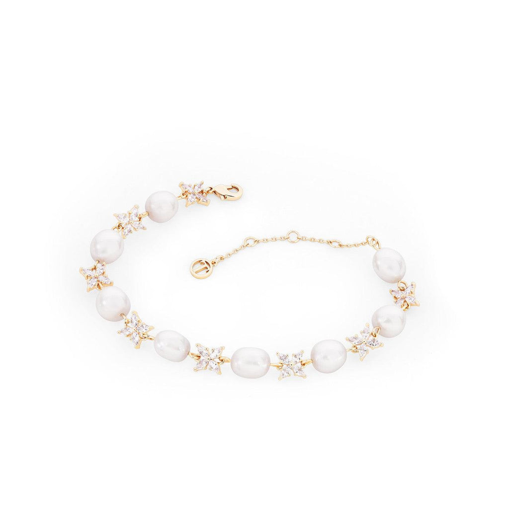 Gold Pearl & CZ Star Bracelet - Gold