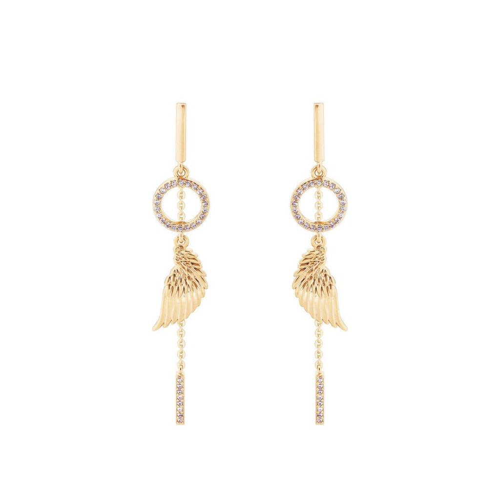 Angel Wing Crystal Circle Drop Earrings – Gold