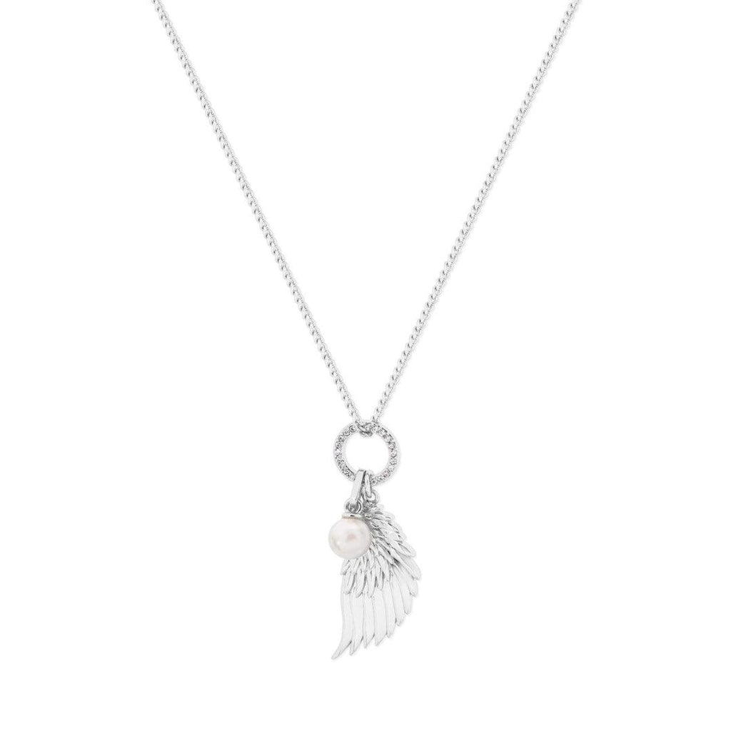Angel Wing Crystal & Pearl Pendant – Silver