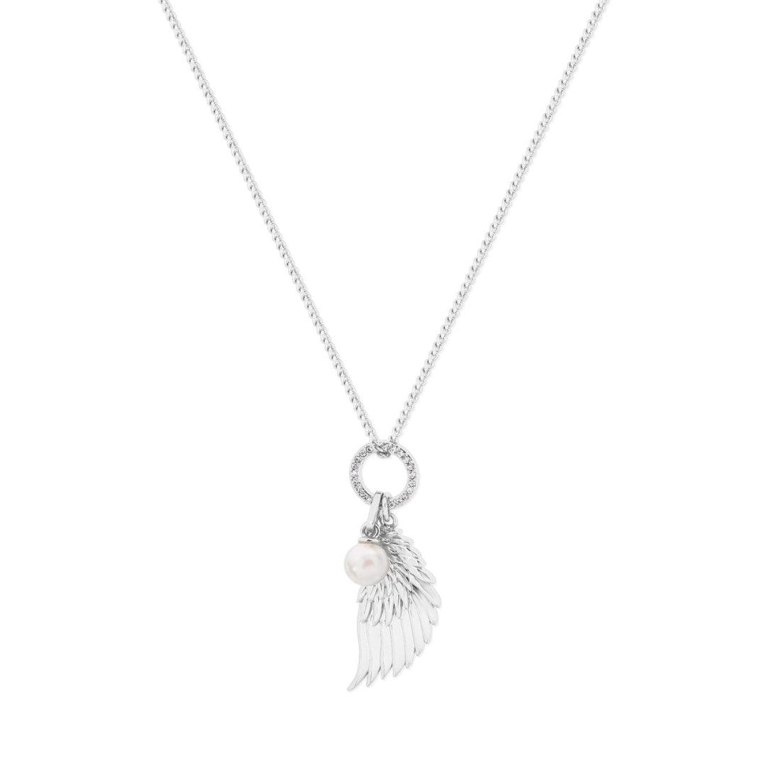 Angel Wing Crystal & Pearl Pendant – Silver