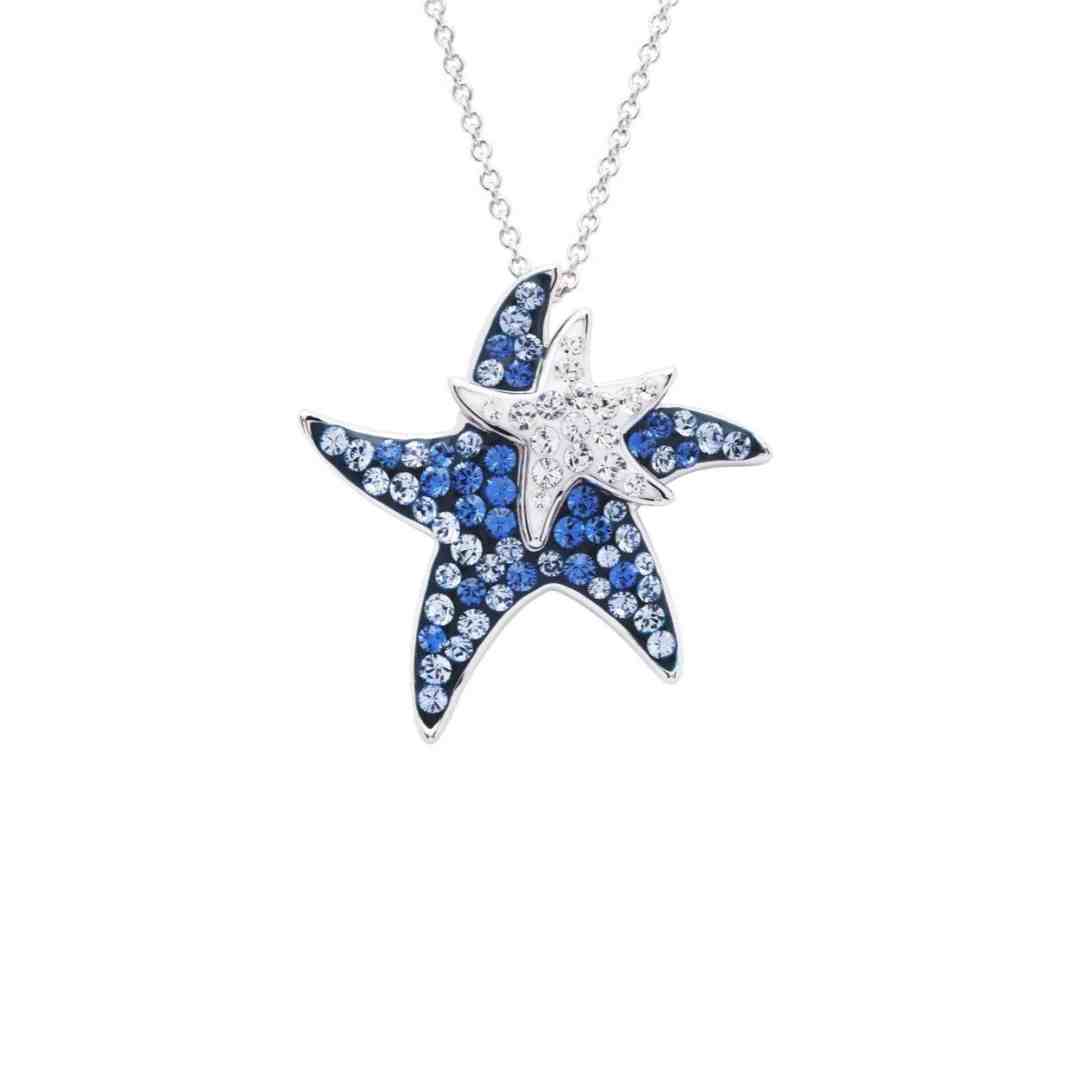 Aqua Mom & Baby Starfish Pendant Necklace – Sterling Silver