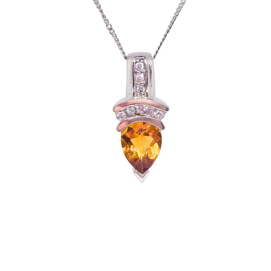 Diamond Teardrop Pendant Necklace - 18ct White Gold