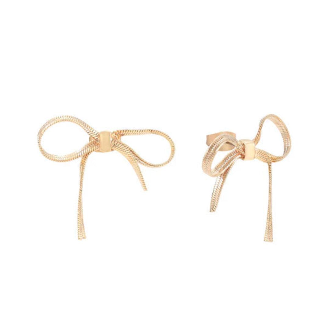 Bow Ribbon Stud Earrings - Gold