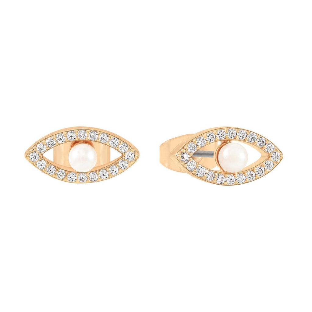Evil Eye CZ & Pearl Earrings - Gold