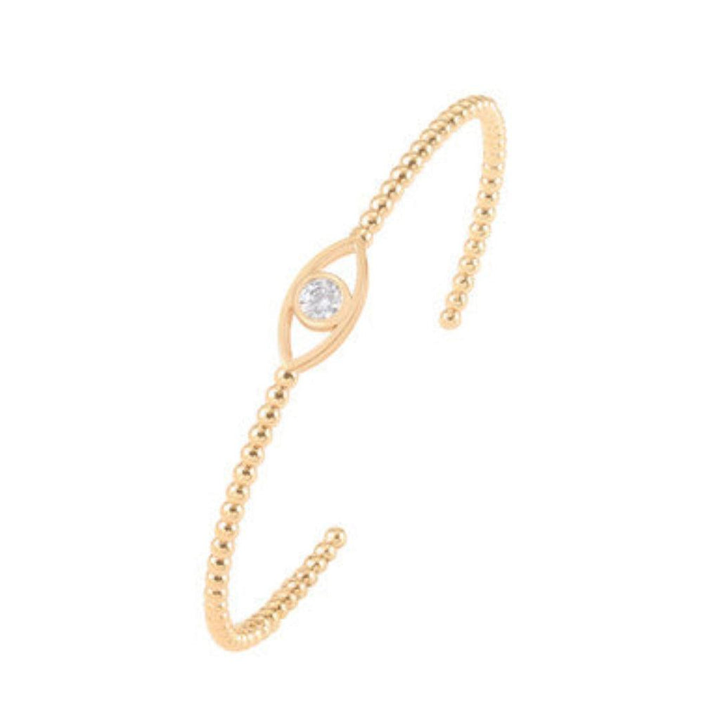 Evil Eye CZ Bead Bangle - Gold
