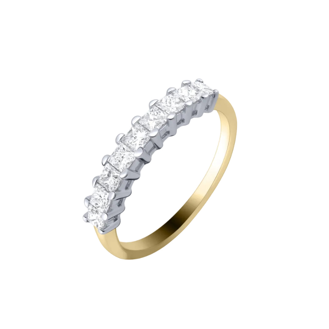 18ct Yellow Gold 9‑Stone Princess‑Cut Natural Diamond Ring
