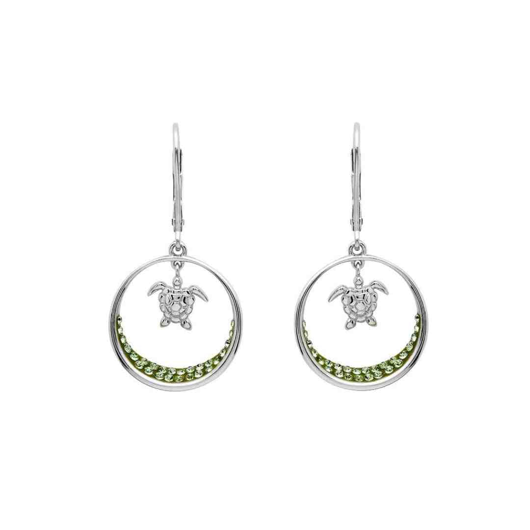 August Turtle Birthstone Earrings – Sterling Silver & Peridot Crystal