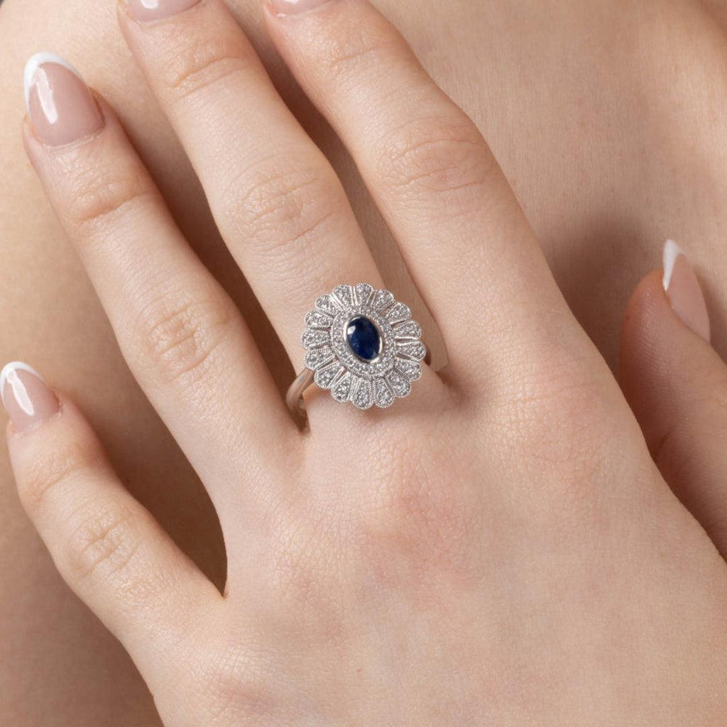 9ct White Gold Sapphire & Diamond Cluster Ring