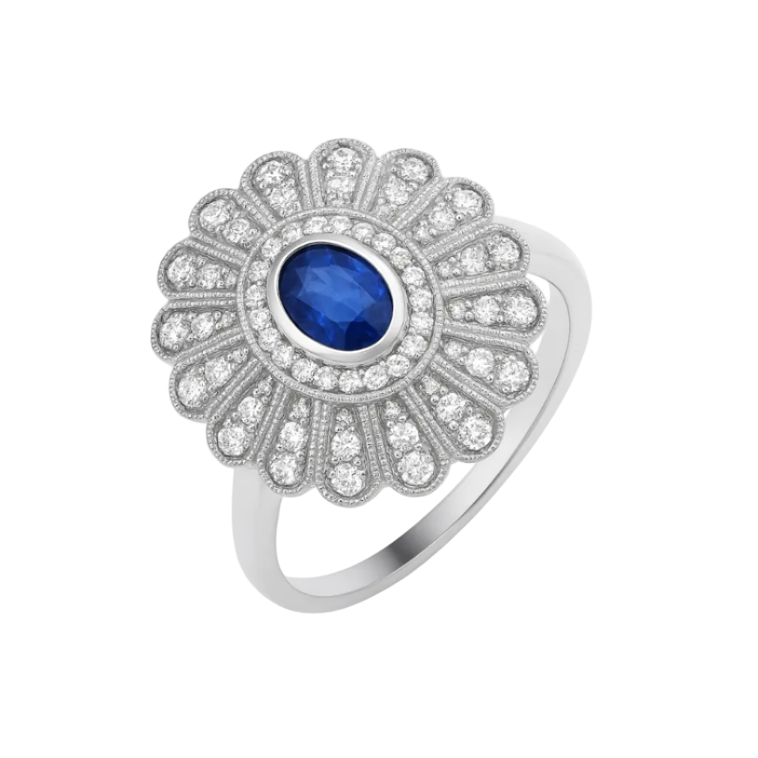 9ct White Gold Sapphire & Diamond Cluster Ring