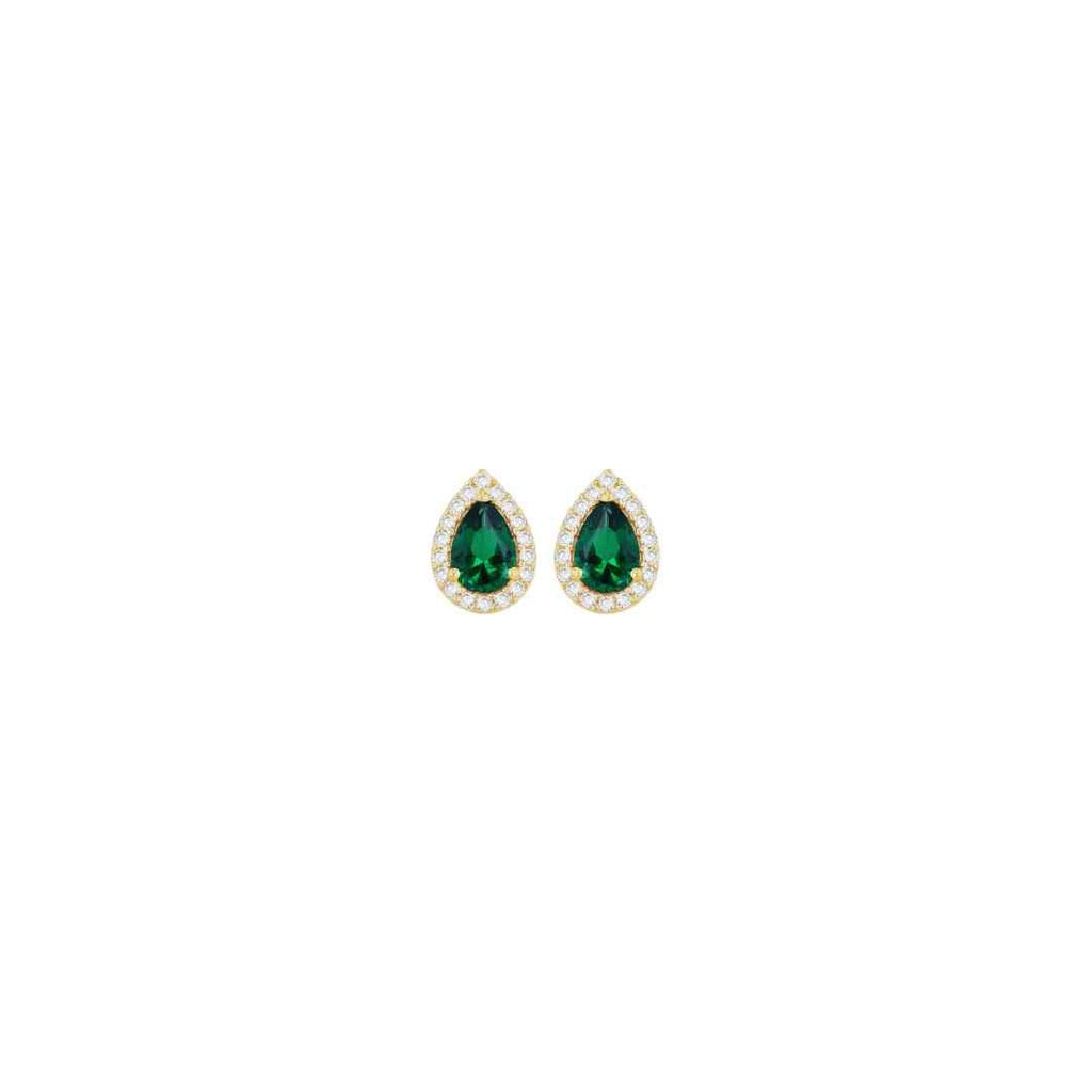 9ct Yellow Gold Pear CZ Halo Stud Earrings
