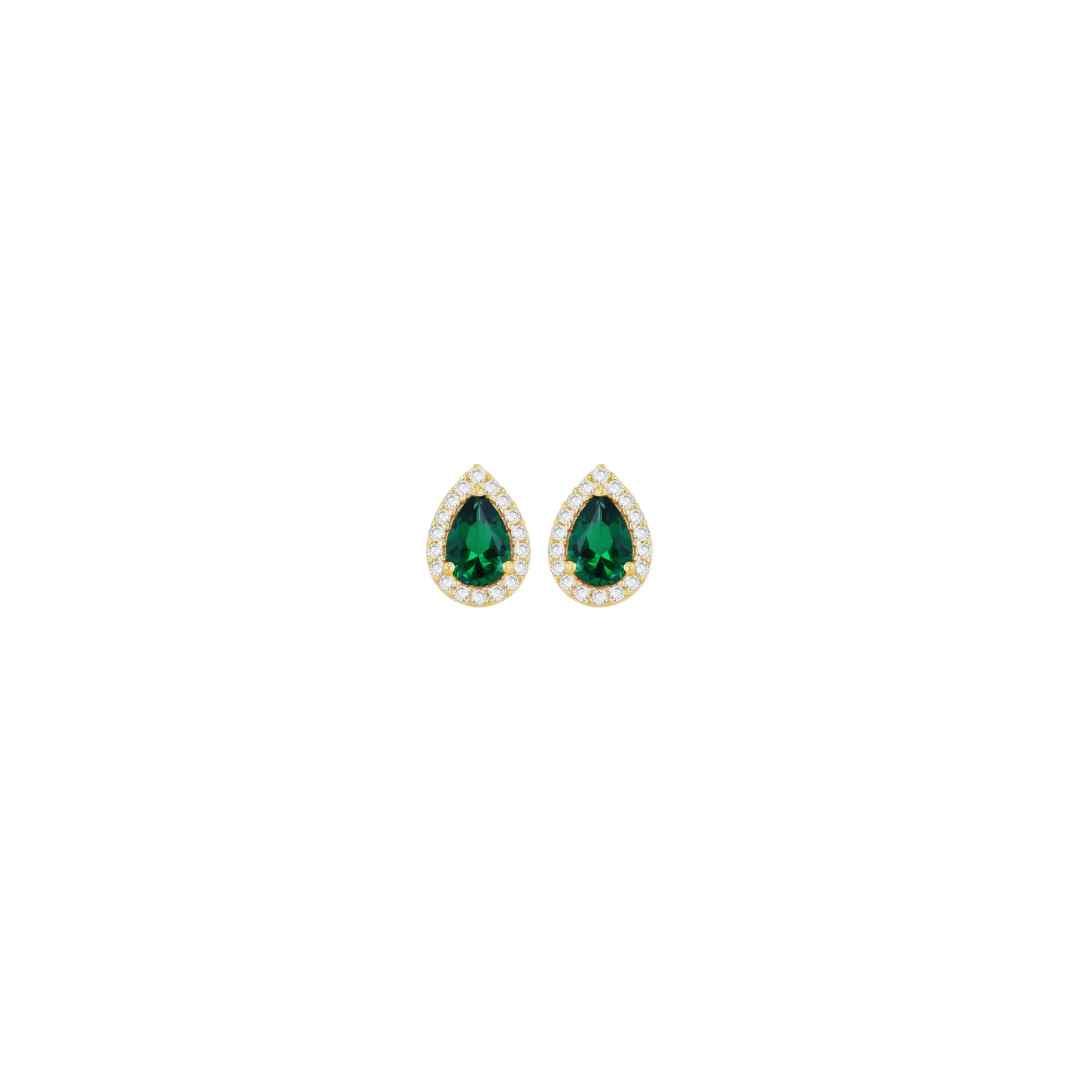 9ct Yellow Gold Pear CZ Halo Stud Earrings