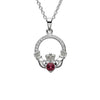 Sterling Silver CZ Claddagh February Birthstone Pendant