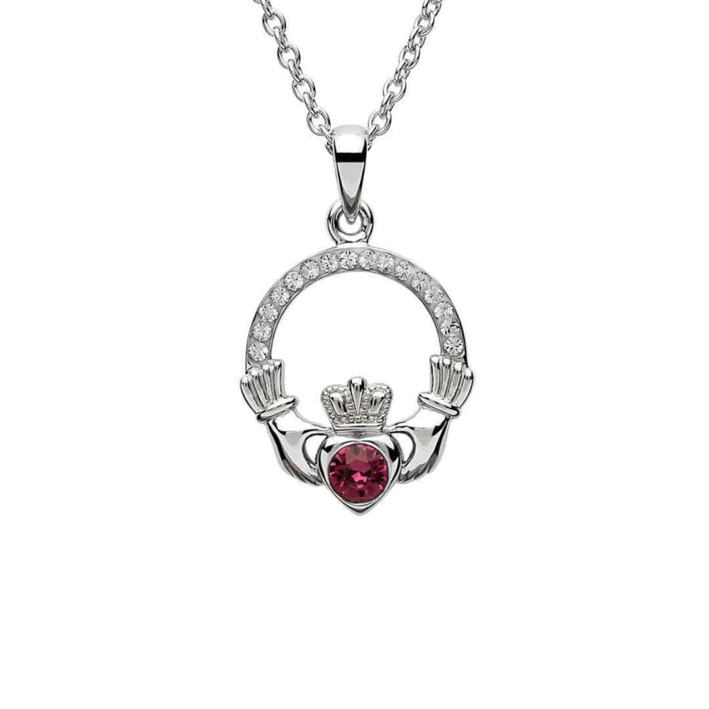 Sterling Silver CZ Claddagh February Birthstone Pendant