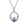 Sterling Silver CZ Claddagh September Birthstone Pendant