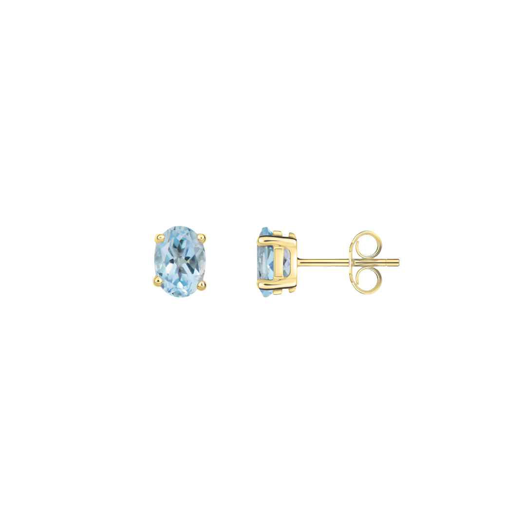 9CT Yellow Gold Oval Aquamarine Claw Stud Earrings 7x5mm