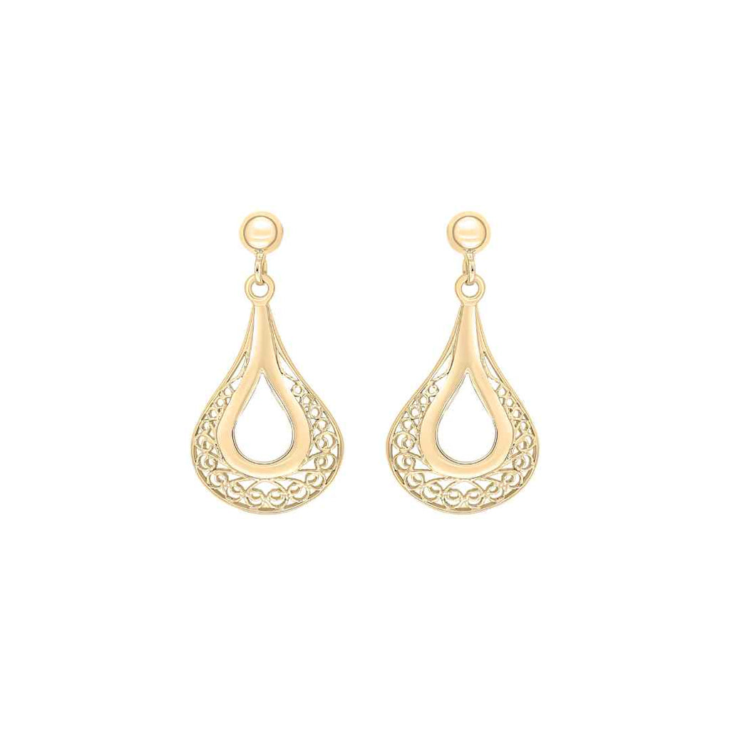 9CT Yellow Gold Teardrop Filigree Drop Earrings