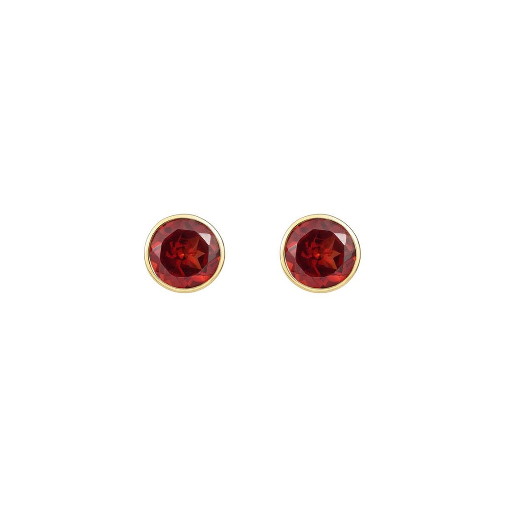9CT Yellow Gold Round Garnet Rubover Stud Earrings 5mm