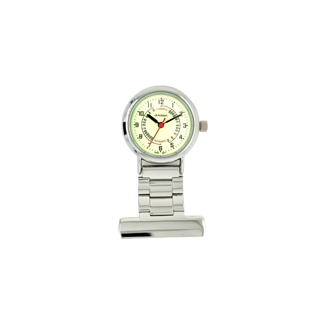 Dalton Silver-Tone Nurses Fob Watch with Pulse Reading Dial