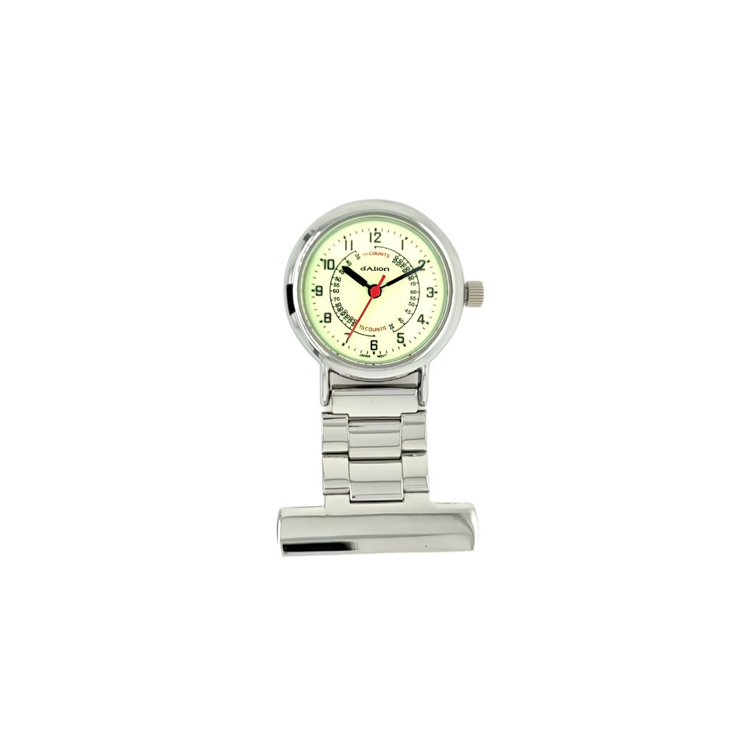 Dalton Silver-Tone Nurses Fob Watch with Pulse Reading Dial