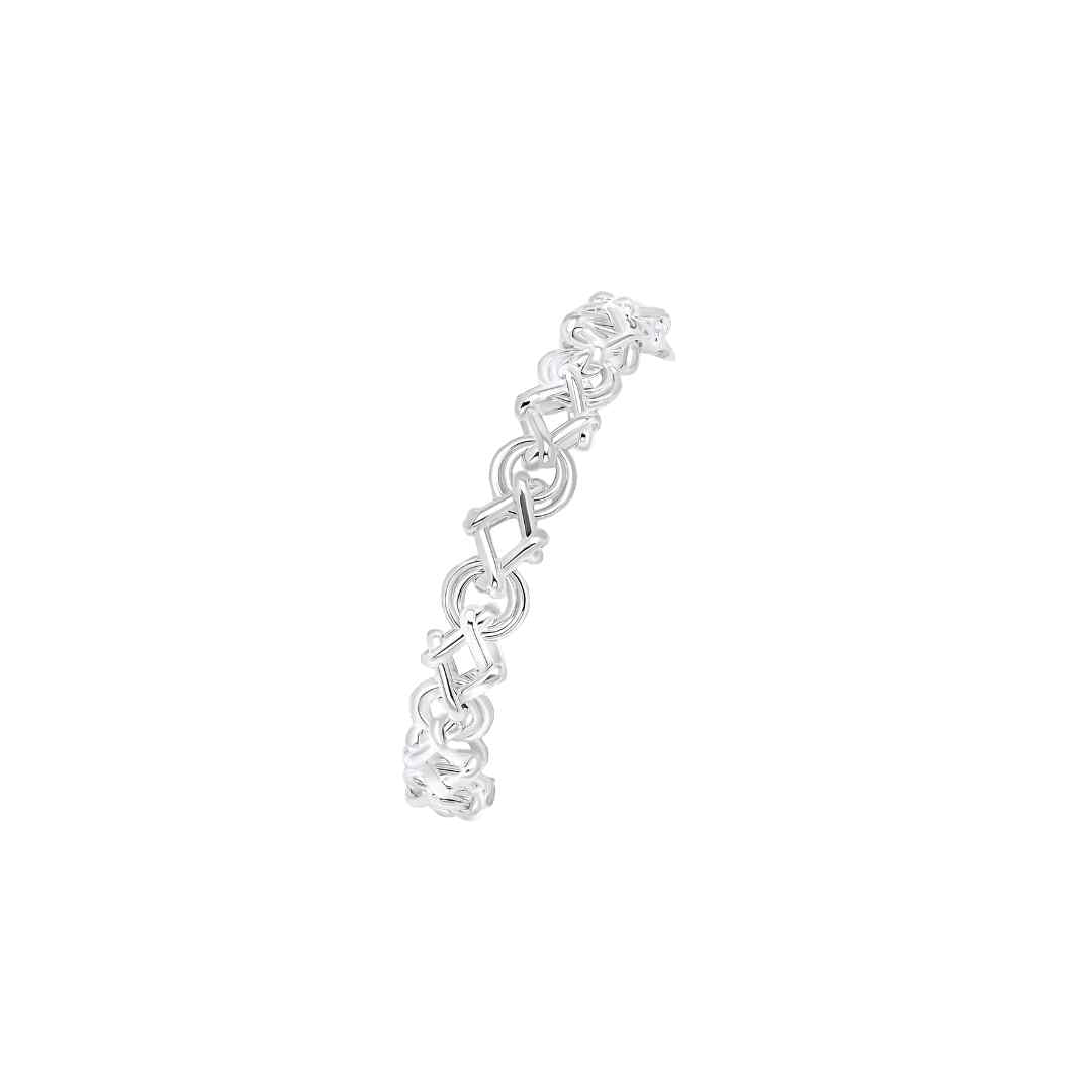 Silver 8mm Handmade Linked Circles & Squares Chain Bracelet