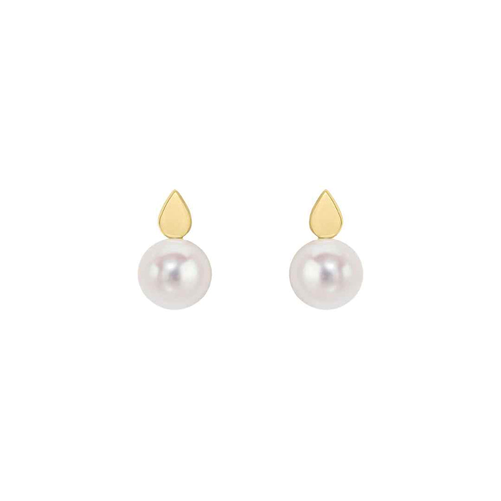 9CT Yellow Gold Polished Pear Shape & Freshwater Pearl Stud Earrings