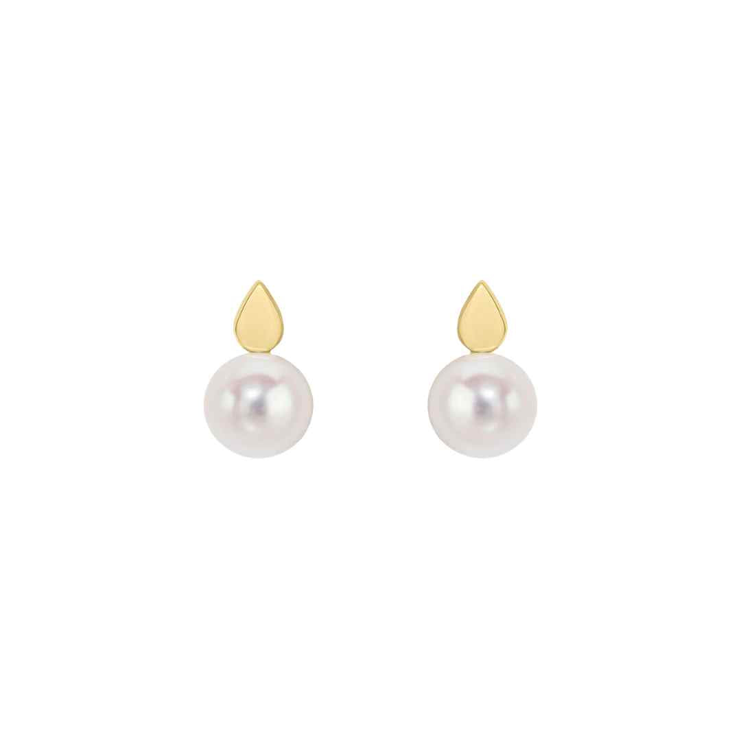 9CT Yellow Gold Polished Pear Shape & Freshwater Pearl Stud Earrings