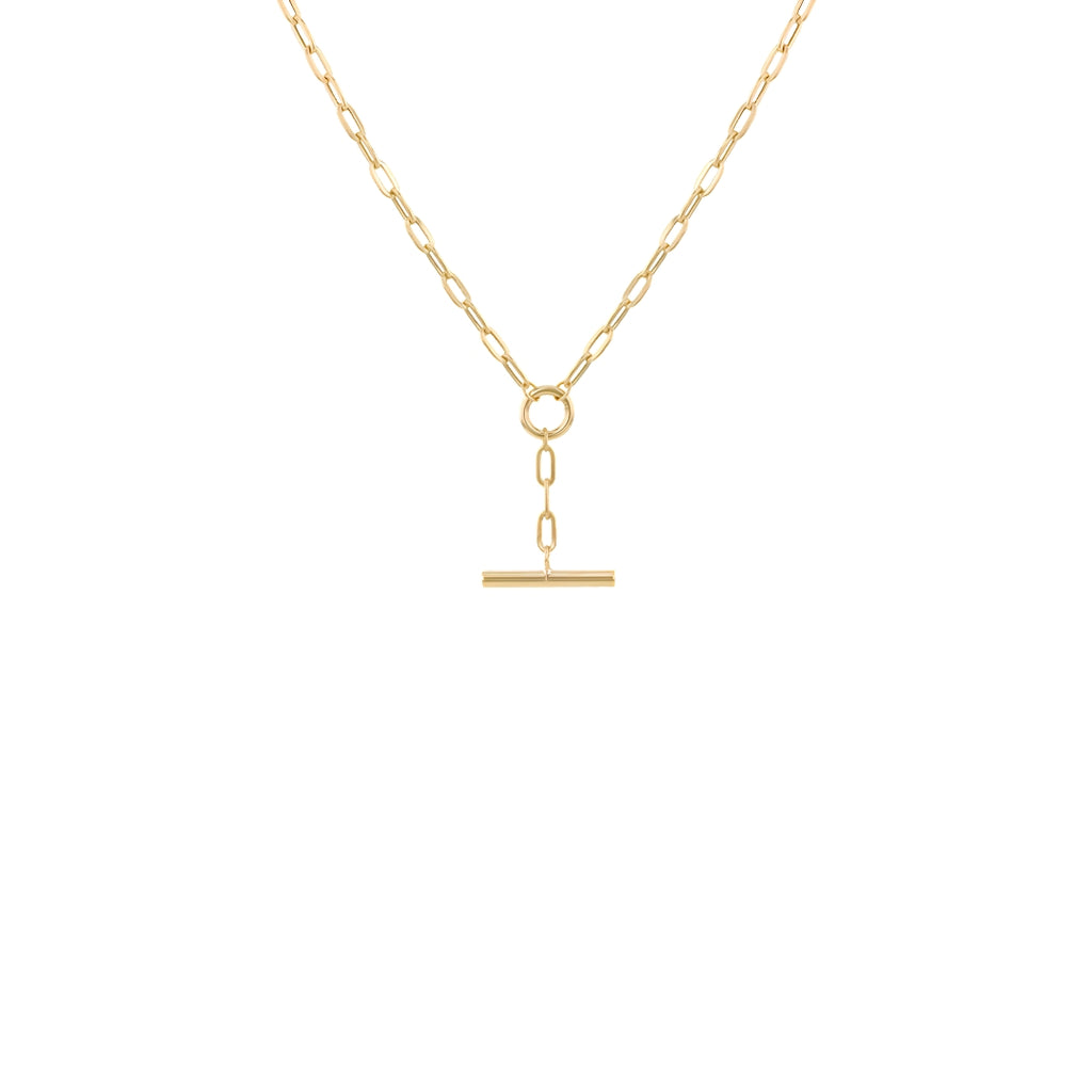 9ct Yellow Gold Paper Chain T-Bar Necklace