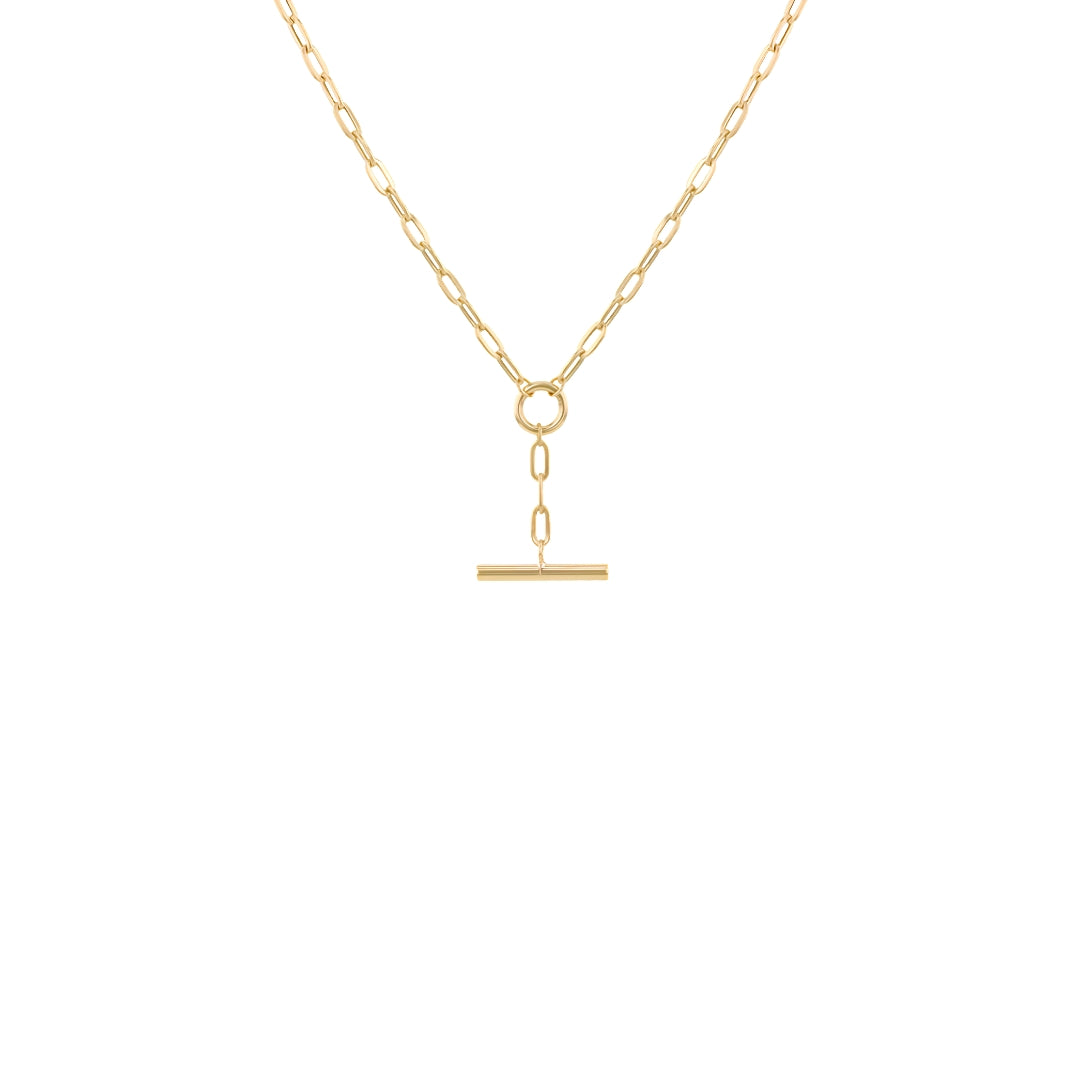 9ct Yellow Gold Paper Chain T-Bar Necklace