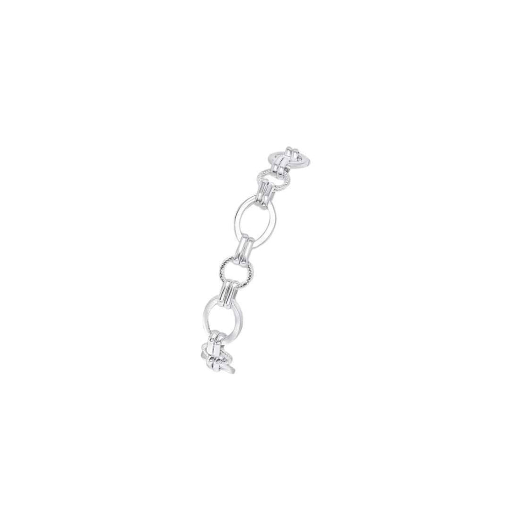 Silver 8.7mm Handmade Double Oval & Round Textured Chain Bracelet
