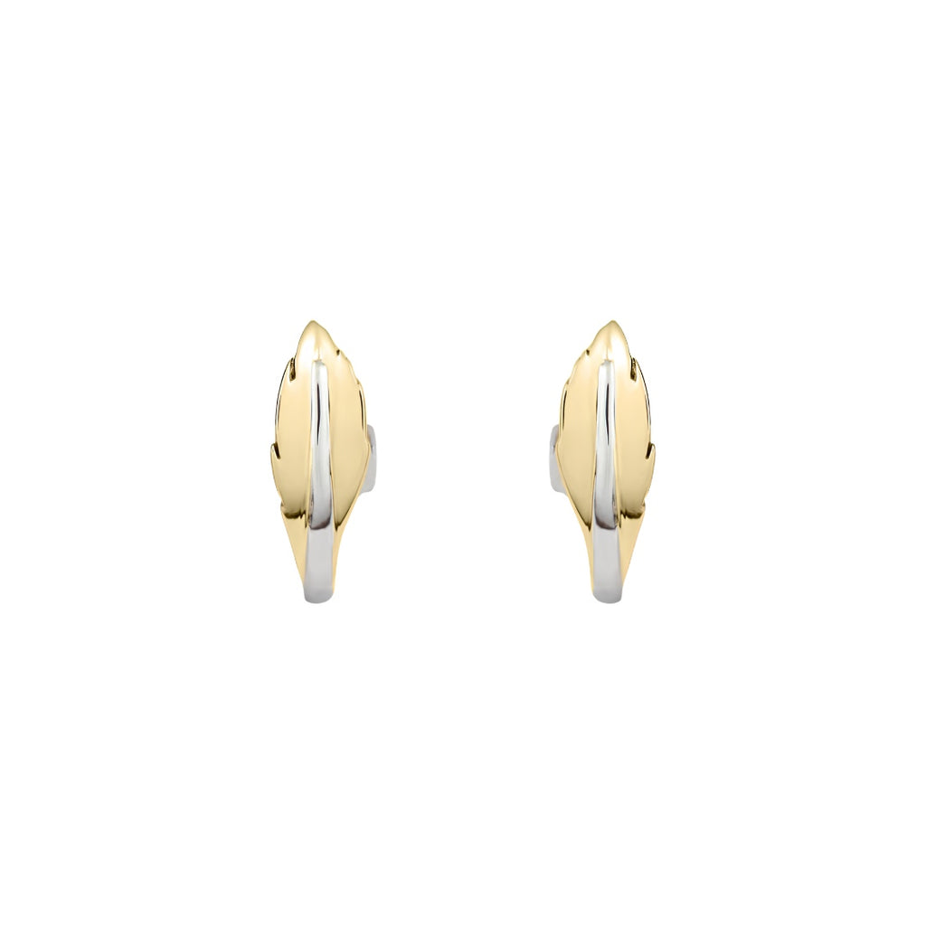 9CT Two Tone Yellow & White Gold Leaf Design Peg & Clip Earrings